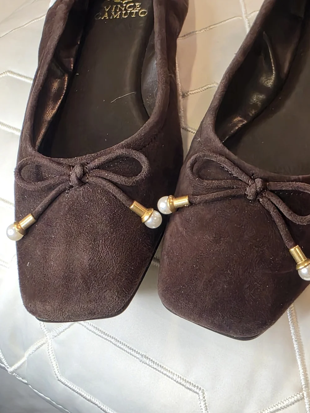 Vince Camuto Chocolate Brown Suede Pearl-Tip Ballet Flats (NWOT) - Picture 4 of 5